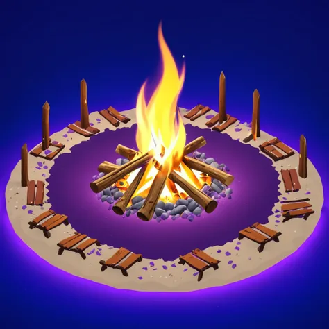 a close up of a fire pit with benches around it