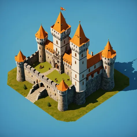 a 3d illustration of a castle with a flag on top