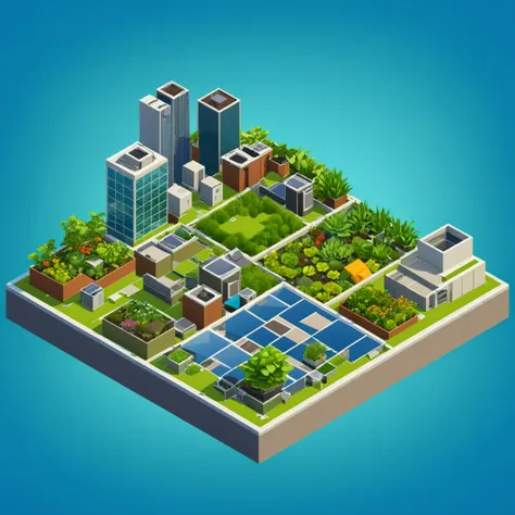 a isometric city with a lot of buildings and trees