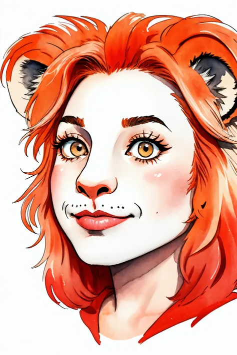 a drawing of a woman with a cat ears and a red shirt