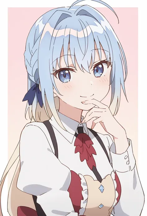 anime girl with blue hair and a white shirt and tie