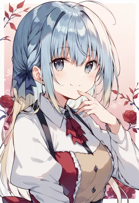 anime girl with blue hair and a white shirt and tie