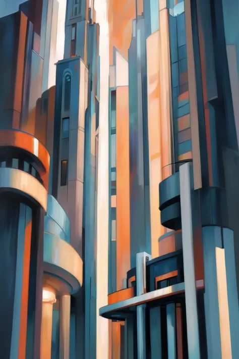 modern digital expressionism, oil painting, (streamline moderne:1.5), wonderous fantasy arcology outside of time, moody color palette<lora:EnvyExpressionismXL01:0.7>