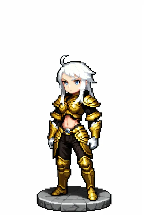 (white background:1.4),simple background,<lora:pixel_f2:0.5>,pixel,pixel art,
1girl,olga, solo, armor, white hair, midriff,standing <lora:Olga:0.8>