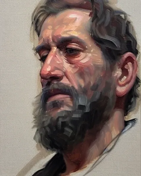 <lora:oilsketch:1> oilsketch an expressive sad homeless man, scruffy beard