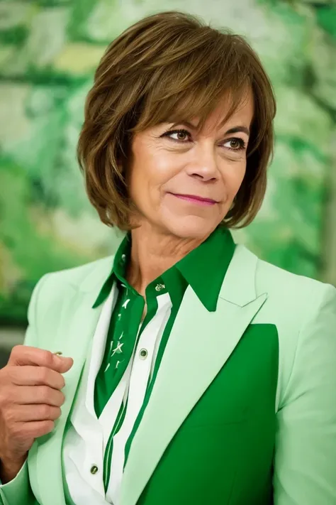 tina smith <lora:senate_046_tina_smith:0.65> , face closeup, face focus, shirt, formal, suit, collared shirt, white shirt, jacket,
green suit, dollars, money, bills, green banknotes flying,
best quality, masterpiece, HDR, professional, studio quality, high...