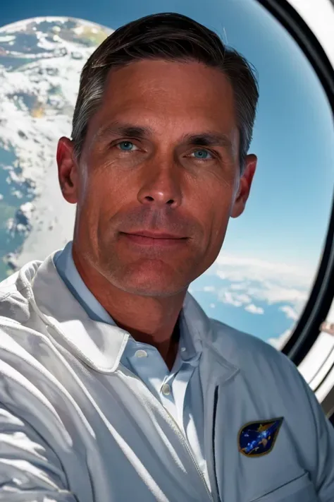 martin heinrich <lora:senate_061_martin_heinrich:0.65> , face closeup, face focus, shirt, formal, suit, collared shirt, white shirt, jacket,
Wearing a classic astronaut suit, floating in space with Earth visible in the background,
best quality, masterpiece...