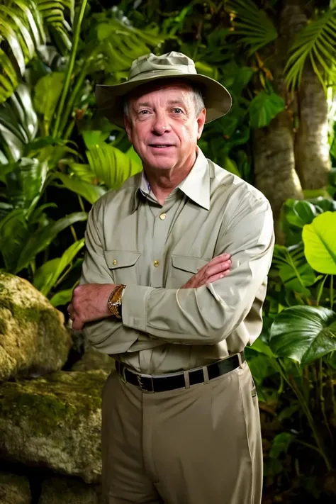 dick durbin <lora:senate_025_dick_durbin:0.65> , face closeup, face focus, shirt, formal, suit, collared shirt, white shirt, jacket,
Wearing a safari outfit with pith helmet, standing in a jungle setting,
best quality, masterpiece, HDR, professional, studi...