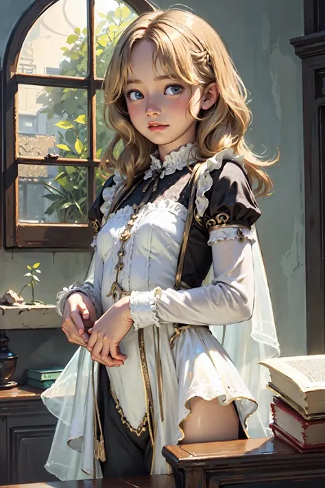 (best quality, masterpiece), 1girl, intricate details, frills, see-through, looking at viewer, sunlight from windows, blush, blonde, standing, upper body,   V0id3nergy
 <lora:kVoidEnergy-000001:1>