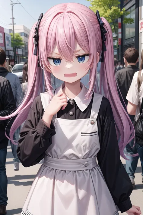 anime girl with pink hair and a black and white dress