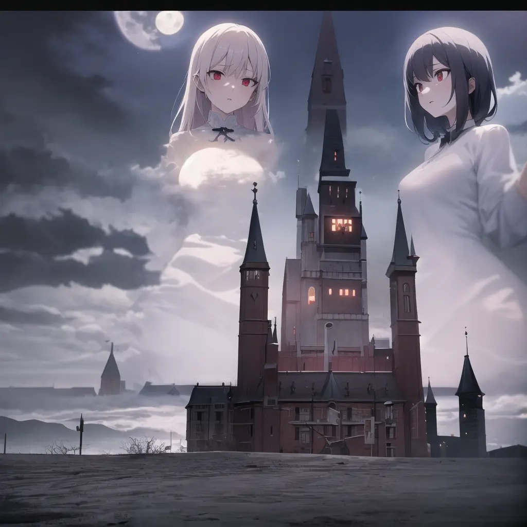 anime screencap, dracula castle, cloudy sky, full moon, spooky, masterpiece, best quality, absurdres, masterpiece, best quality,