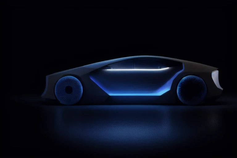 a futuristic car with a blue light on the front