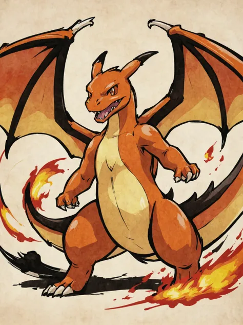 a close up of a cartoon pokemon character with a fire on it