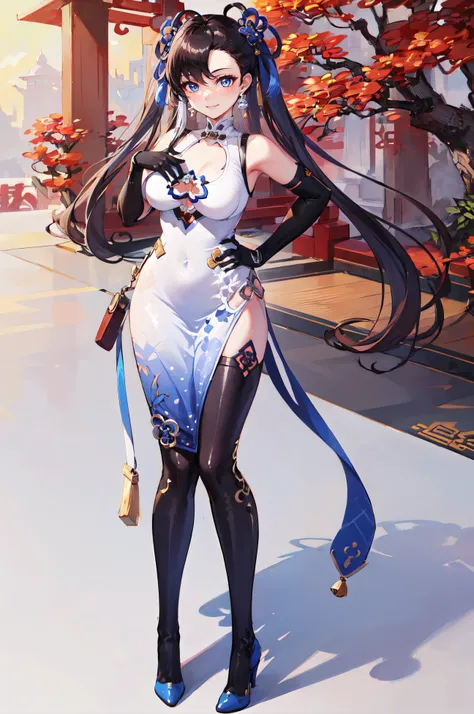 1girl,yulan,( 1st, YulanChinaDress, gloves),masterpiece, high quality, best quality,light smile, <lora:breastsizeslideroffset:0.2>, full body,  <lora:TFYulan:0.7>. background palace chinese