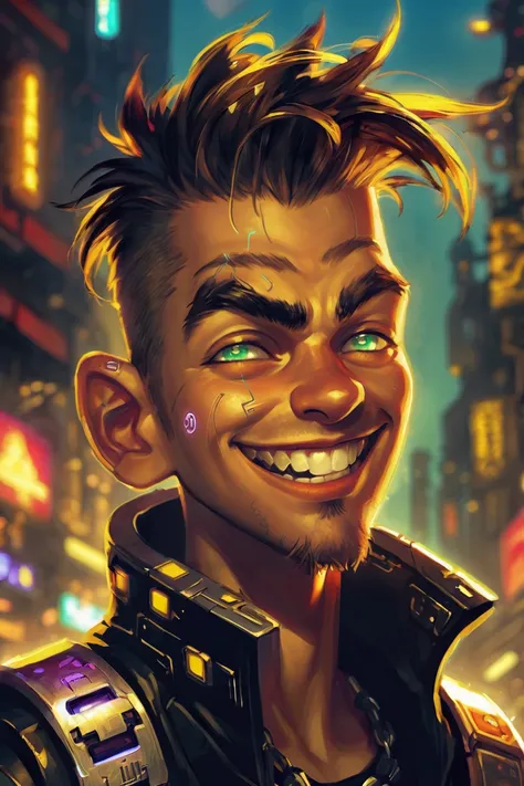 a man with a mohawk and piercings smiles while standing in the street