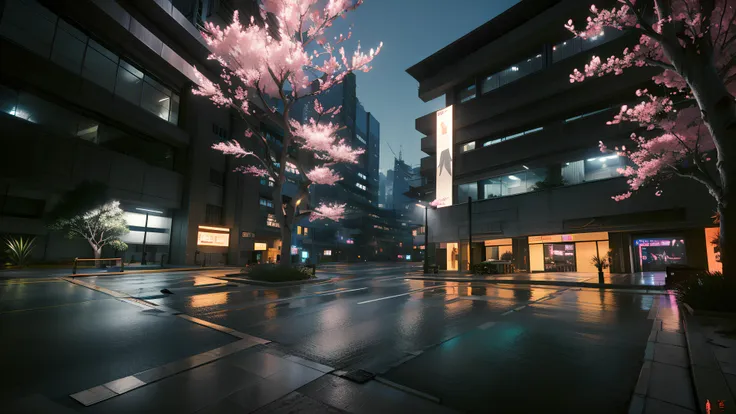 <lora:nightcity-v1.1:0.8>,nightcity,((night:1.5)),(wsq),wet ground,sakura trees,colorful neonlights,orbited,huge building,(high ...