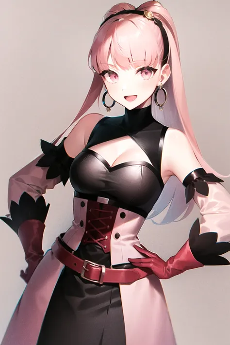 hilda valentine goneril, fire emblem, 1girl, axe, belt, black dress, black hairband, breasts, cleavage, corset, detached sleeves...