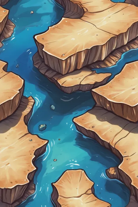 a cartoon drawing of a river running through a desert area