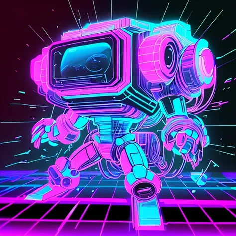 a robot with a neon background and a neon background