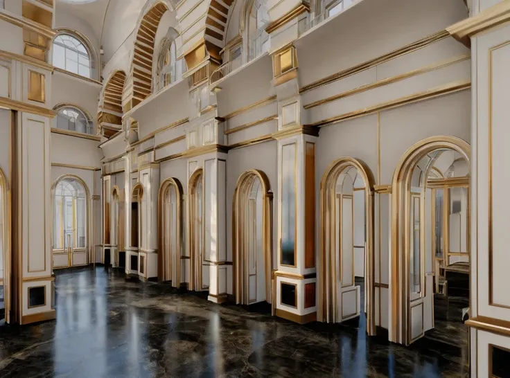 there is a large room with a lot of windows and a marble floor