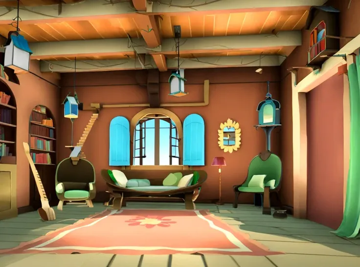 cartoon living room with a couch