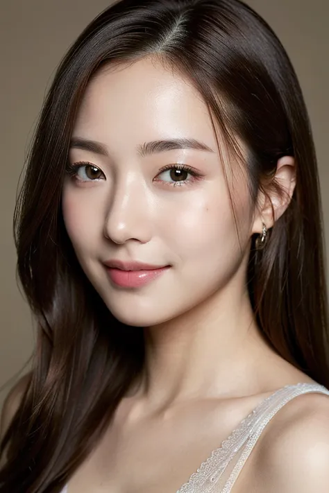 a close up of a woman with long hair wearing a white top