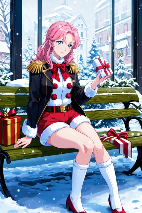 Utena_Tenjou, sitting on a park bench, close up XmasTheme