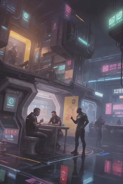 far-future cyberpunk, smoking area \(room\) <lora:envystarlightfuturecyberpunk01:1>