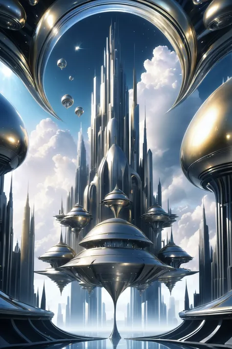 metallic, indescribable fantasy sky city at the end of reality<lora:EnvyMetallicXL01a:1>