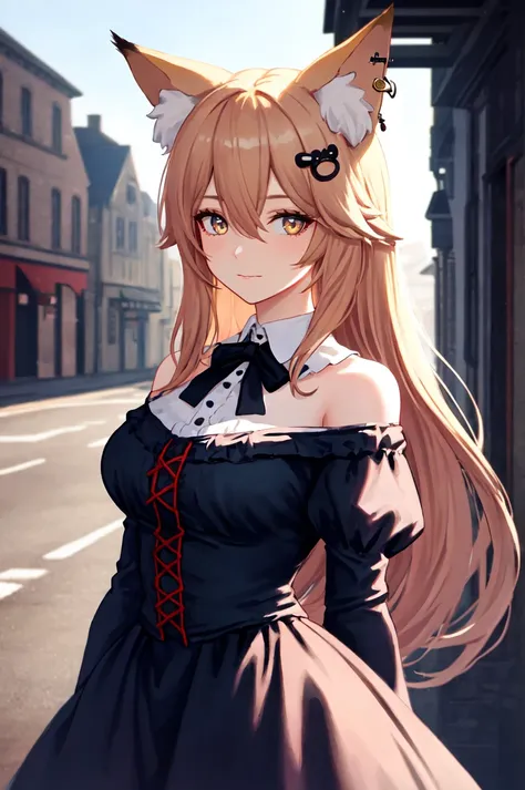 anime girl with long hair and ears in a dress