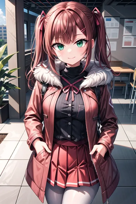 insanely detailed, absurdres, ultra-highres, ultra-detailed, best quality,
1girl, solo, nice hands, perfect hands
BREAK
(pink and white theme:1.4), (Wearing a (long sleeve pink coat with fur color) over a white high neck blouse:1.4), (fur cuffs:1.3), (doub...