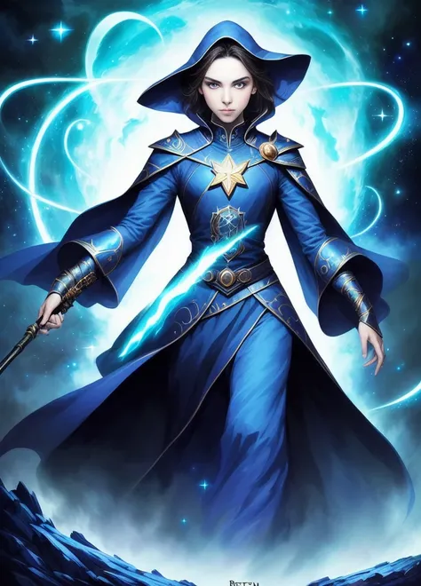 semi realistic digital 2d, cosmic mage, elegant and beautiful, (perfect composition:1.4), deviantart hd, artstation hd, concept art, detailed face and body, award-winning photography, margins, highly detailed, 12k , cinematic lighting, art by Grzegorz Rutk...