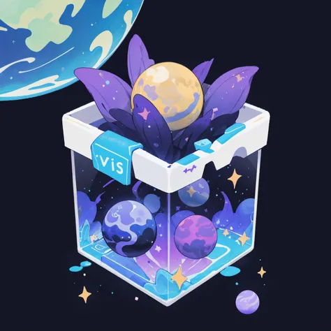 game icon institute, game icon, purple, blue, cosmic planet in transparent packaging,  sparkle, black background  <lora:game%20icon%20institute_yanjiusuopingzi_v3-000020:0.8>