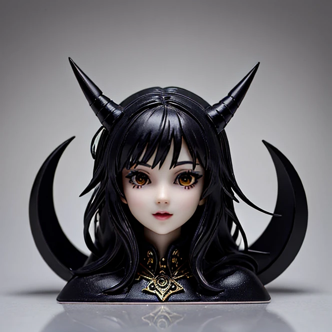 a close up of a doll with horns on a table