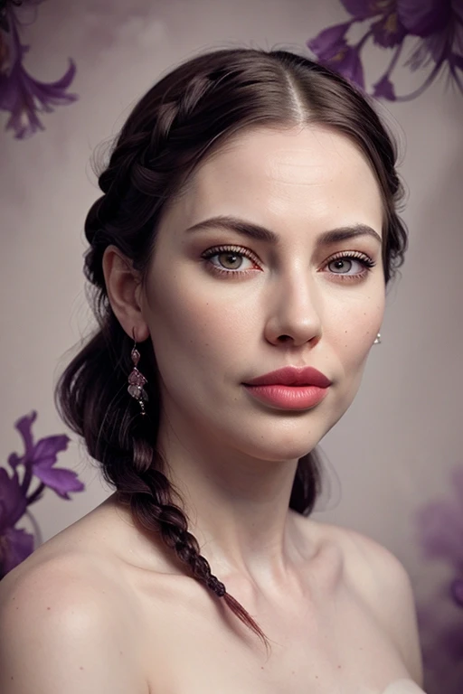 a close up of a woman with a braid in her hair