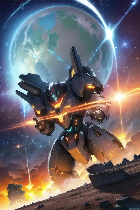 CGSociety, artstation, pixiv, best quality, (Masterpiece futuristic illustration:1.3) of (angry:1.3) mecha, mecha horns, muscle, shiny, intricate, perfect detailed head, highly Detailed, machine, futuristic, hard surface modeling, (in battle of mecha world...