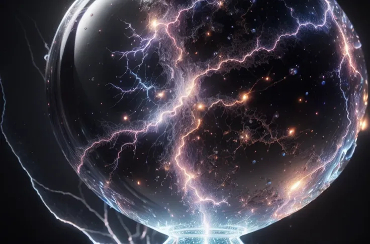 a close up of a glass ball with lightning in it