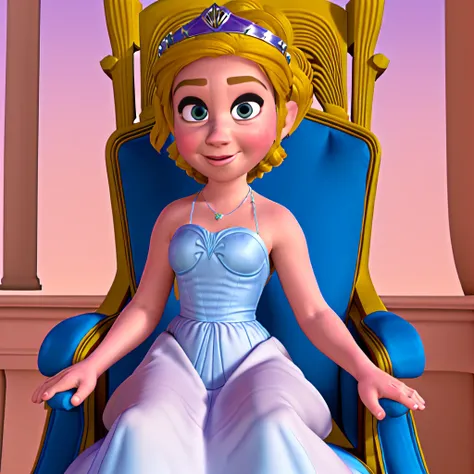 <lora:TFM_Chibi_Zelda:0.6> pixar style, as a princess, in a dress, wearing a crown, on a throne
