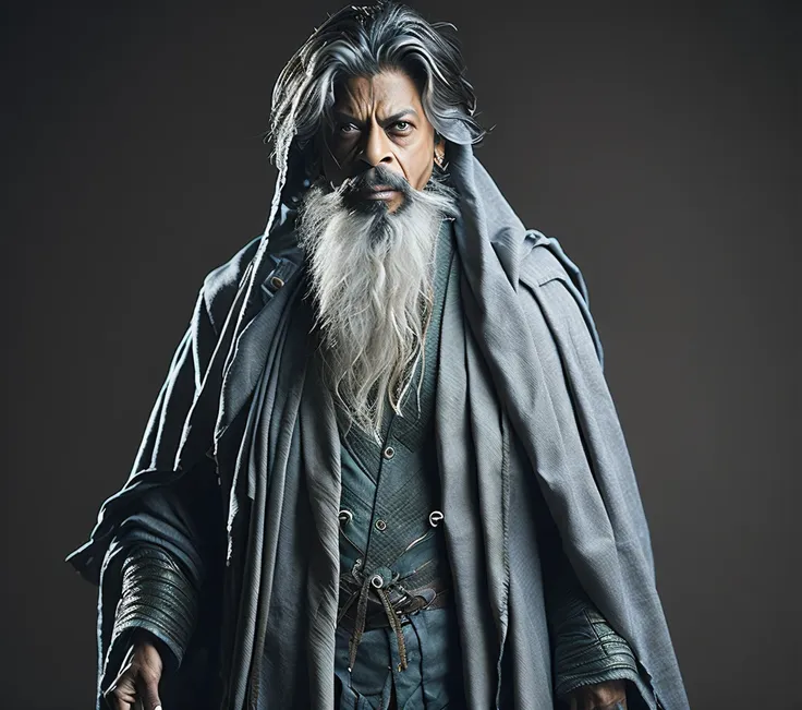 full body shot, shah rukh khan as a real-life version of (gandalf \(the lord of the rings\):1.2), by senayt samuel and lionel we...