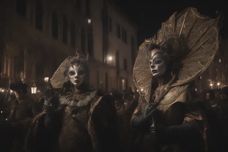 Carnevale di Venezia, Venetian mask, nighttime, festive mood, 8k uhd, dslr, soft lighting, high quality, volumetric lighting