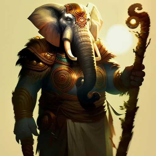 portrait of an loxodon_person druid, medieval, volumetric lighting, concept art, brush stroke style, artstation, trending, highl...