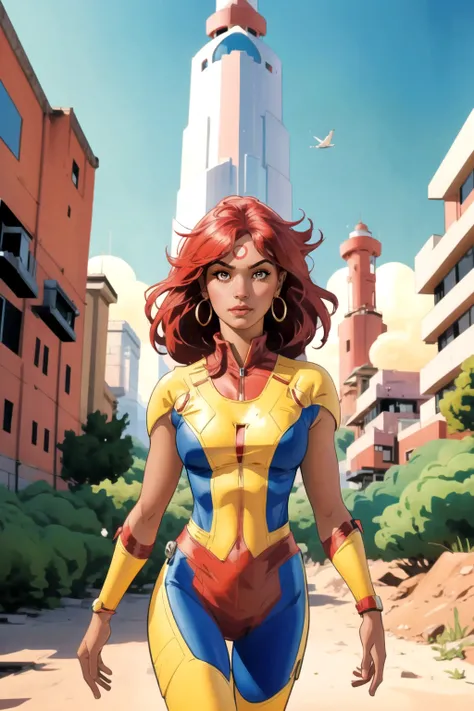 TerryDodson Style, Very Beautiful Cartoon Painting of a Superhero woman in africa with background City, Johannesburg, hd highly detailed trending artstation Symmetrical, <lora:TerryDodsonStyle:0.8>