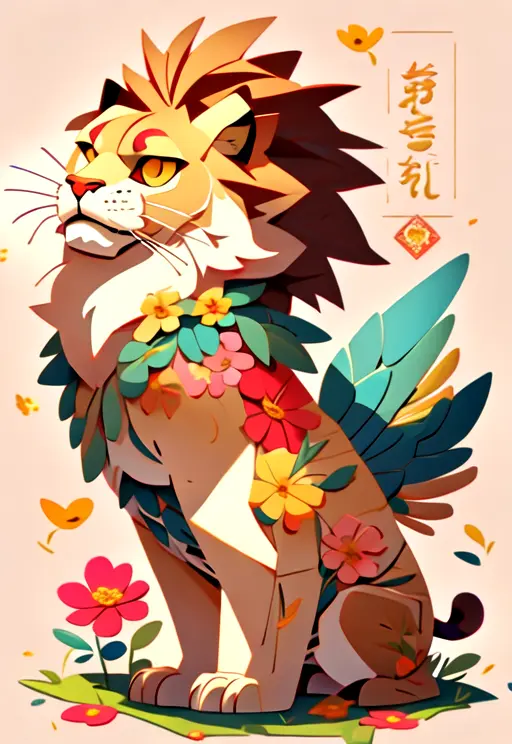 <niji-se-flowers>, winged lion,cute