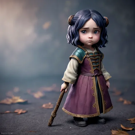 a dark sorcerer holding a carved wooden staff, shy miniature, cute small emilia clarke, 1girl, solo,disney artwork, unreal engin...