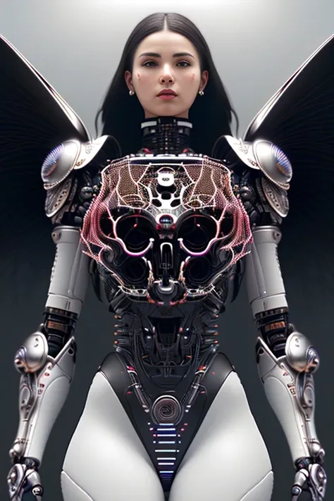 nousr robot, complex 3d render ultra detailed of a beautiful death angel, biomechanical cyborg, analog, 150 mm lens, beautiful n...