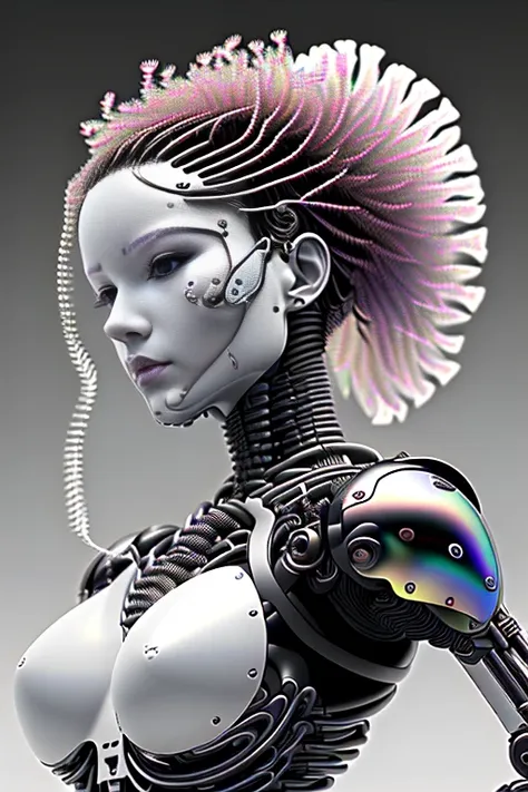 nousr robot, complex 3d render ultra detailed of a beautiful death angel, biomechanical cyborg, analog, 150 mm lens, beautiful n...