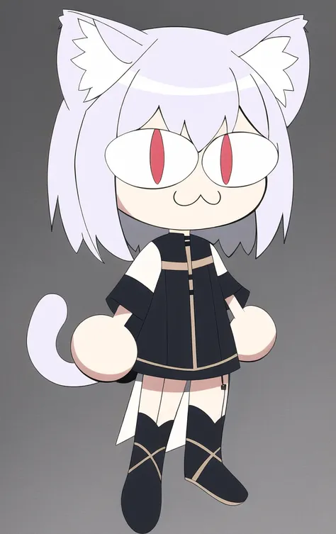 necopose, 1girl, cat ears, full body, chibi, cat girl, cat tail, solo, slit pupils, hair flaps, white background, incredibly absurdres, best quality