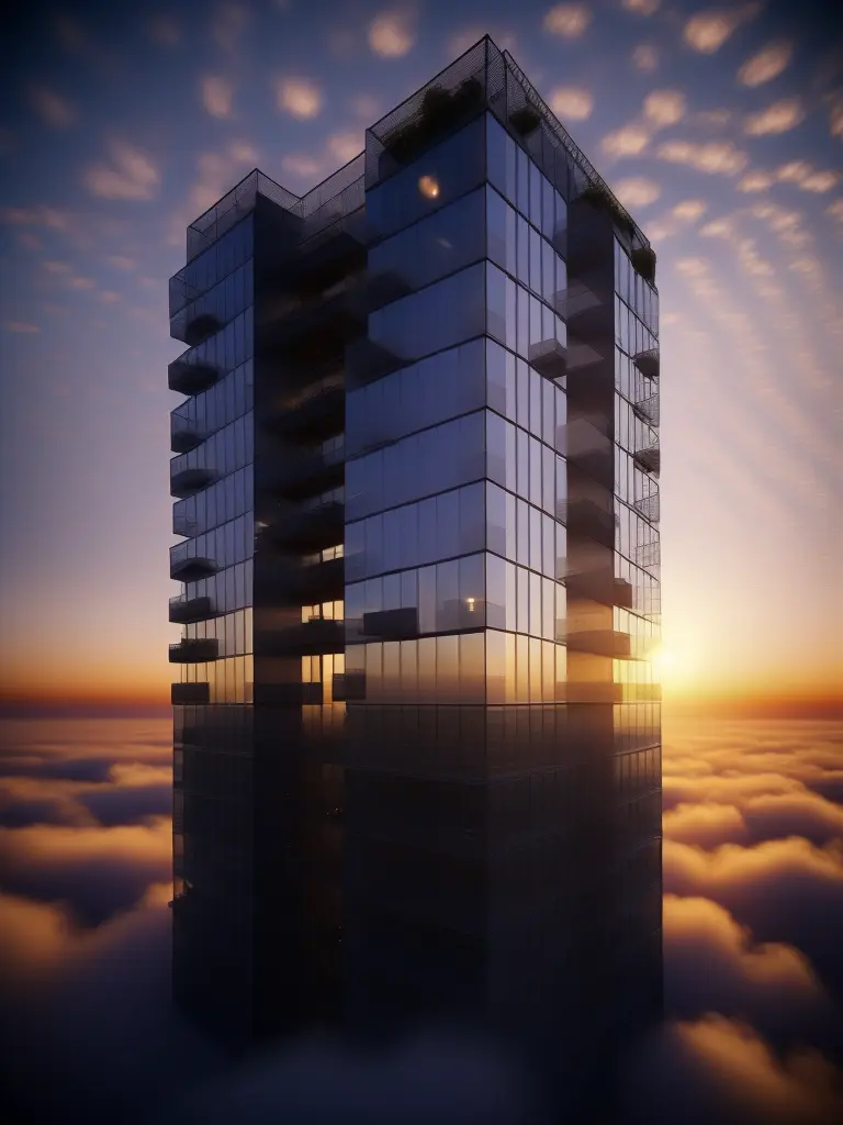 cloudtowers style, a very tall building in the middle of some clouds