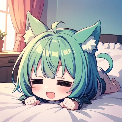 anime girl laying on bed with head on pillow with eyes closed