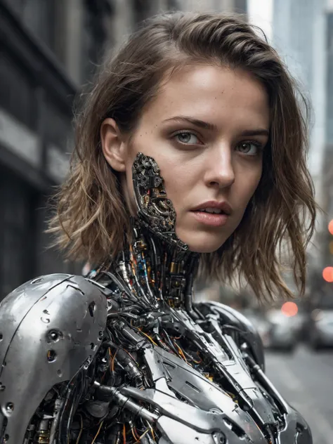 <lora:lora_never_smiles:1>, powersuit, robot, render, sketch, crazy face, insanity, face, gun, 1girl, city street, Insanely detailed and intricate circuits, Close up, Portrait, Photo of, Photorealistic, Professional Photo